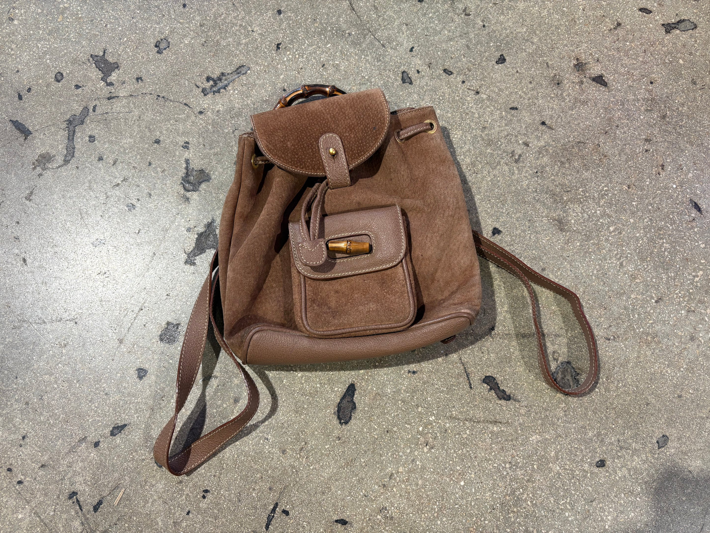 Gucci Bamboo Suede Leather Mini Backpack - Brown