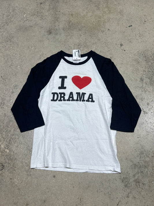 I Love Drama Raglan Tee - White/Black Size Small