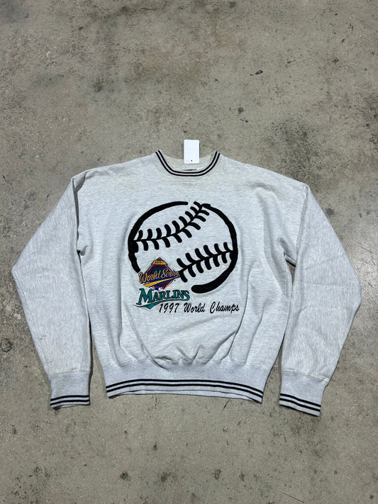 1997 Florida Marlins Big Baseball Crewneck - Grey Size Large
