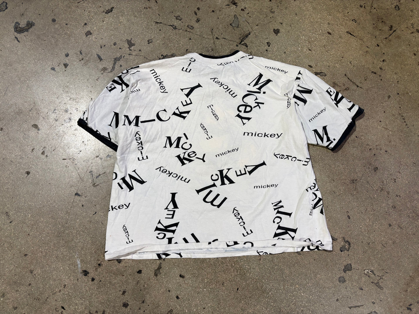 Mickey Mouse AOP Ringer Tee - White / Black Size XL