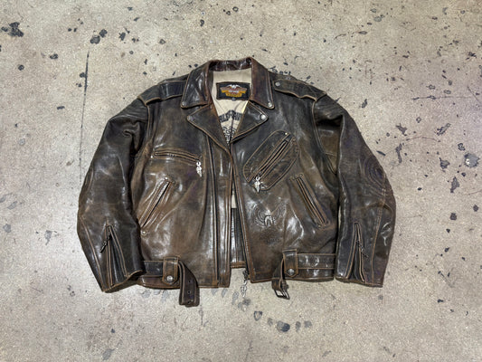 Harley Davidson Biker Leather Jacket - Brown Size Large