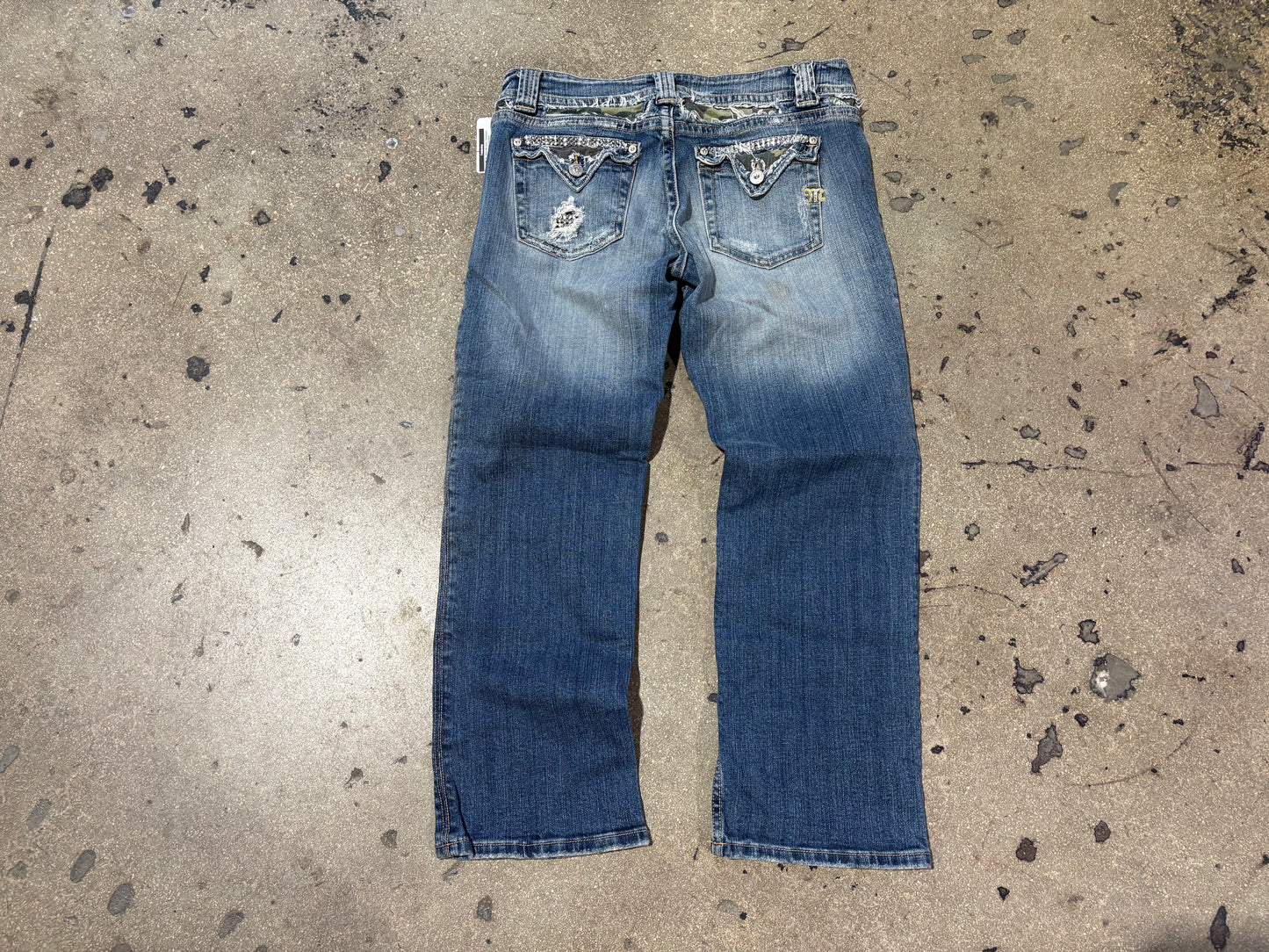 Miss Me Camo Distressed Embellished Pockets Bootcut Jeans - Size 31