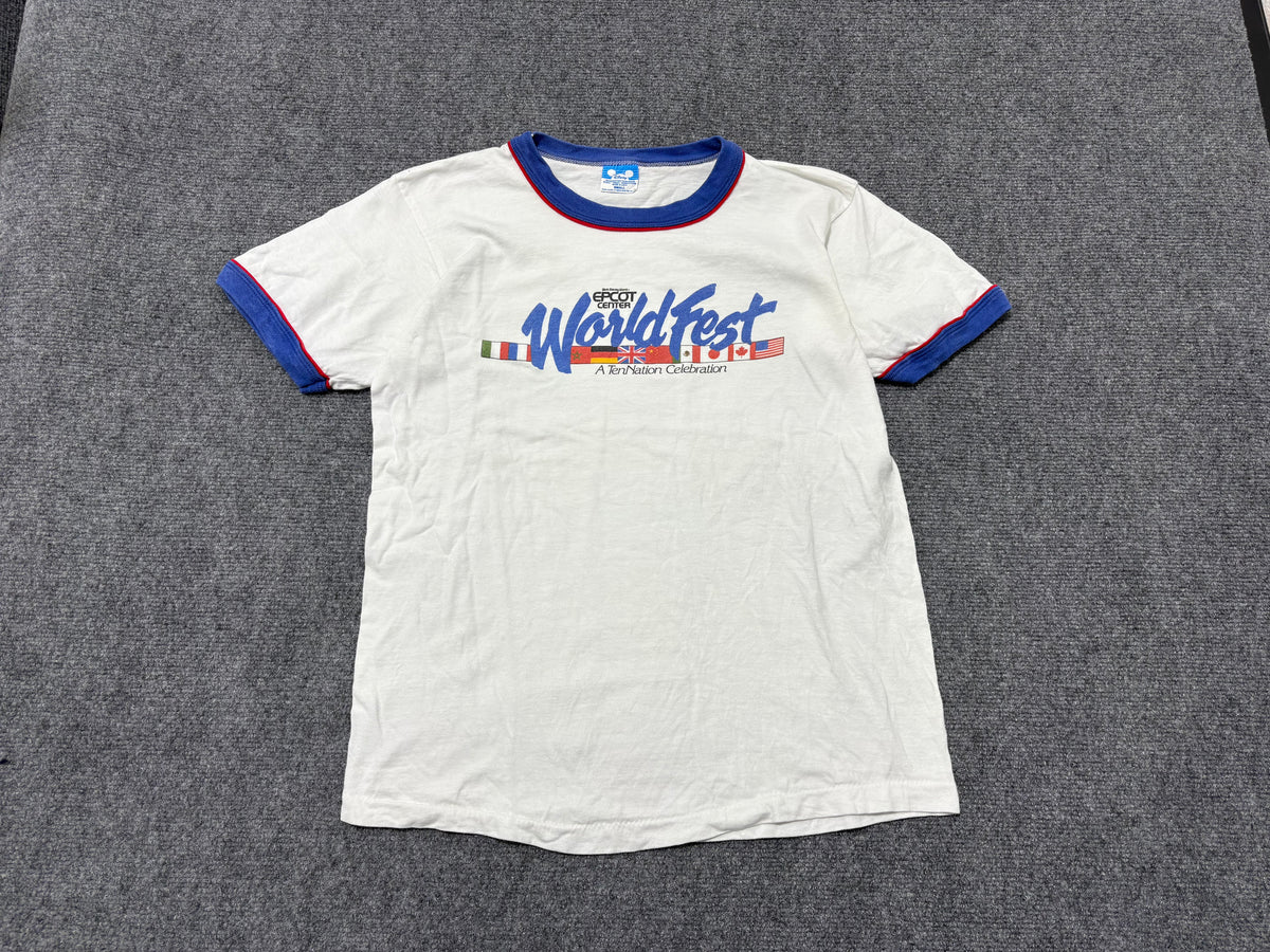 Epcot World Fest Ringer Tee - White Blue Size Small