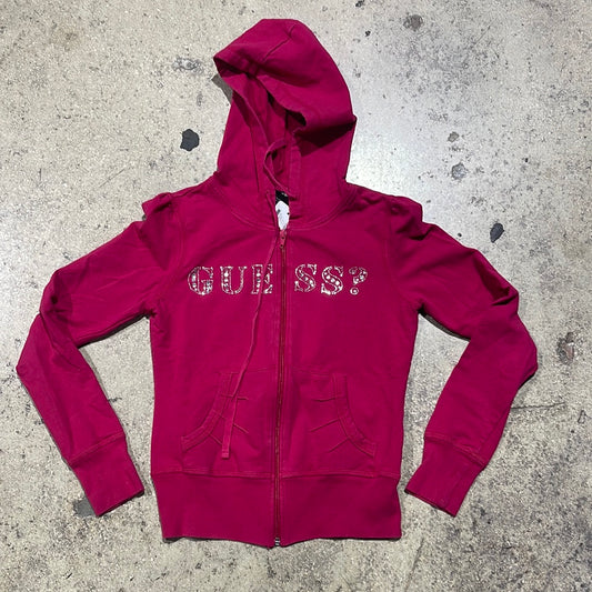 Women's Guess Logo Zip Up Hoodie - Pink Size Small