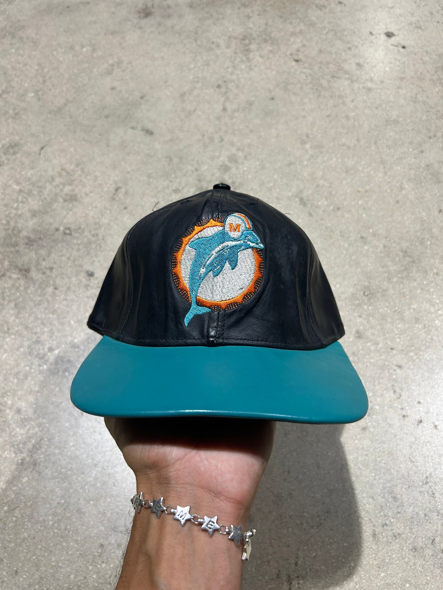 Miami Dolphins Leather Hat - Black/Teal