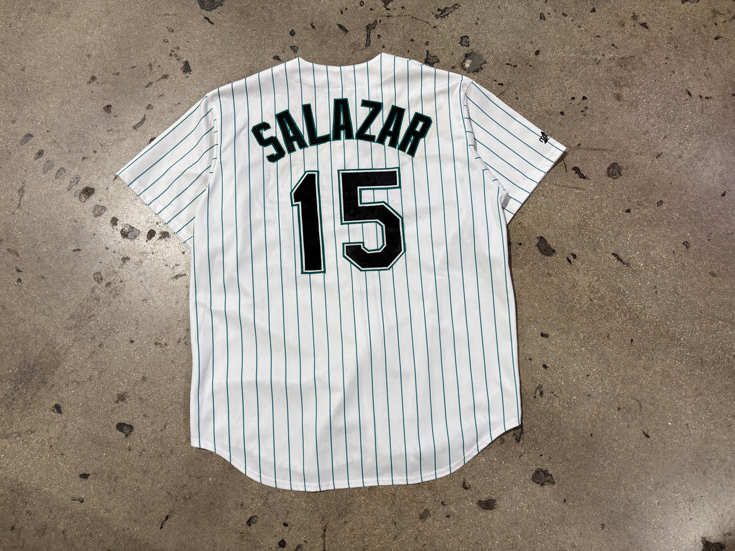 Majestic Florida Marlins #15 Salazar Pinstripe Baseball Jersey - White Size XL