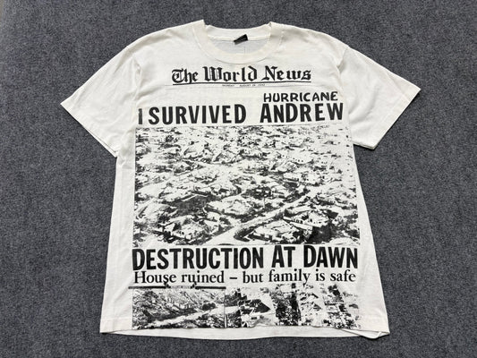 The World News I Survived Hurricane Andrew Tee - Black/White Size XL