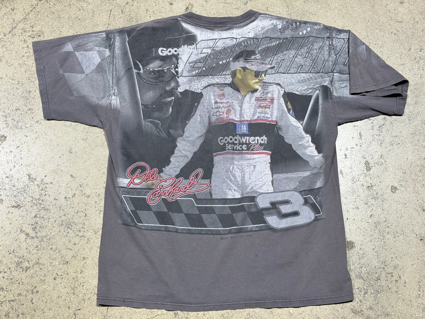 Distressed Dale Earnhardt AOP Tee - Faded Black Size XL