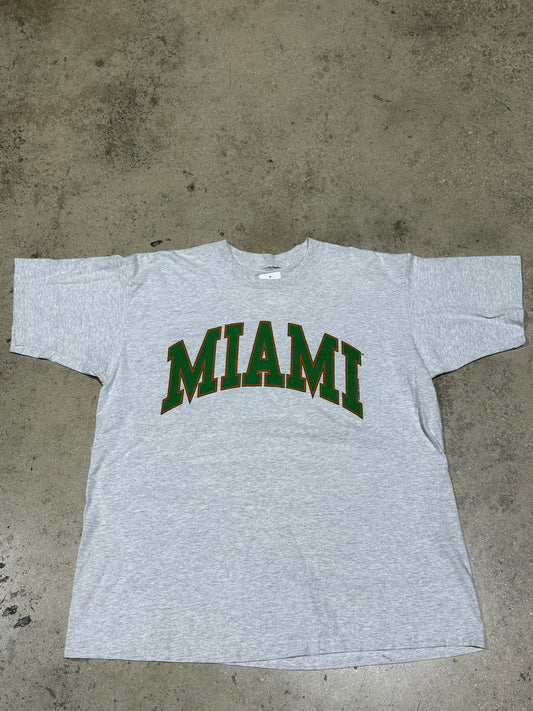 90s UM Hurricanes MIAMI College Font Tee - Ash Grey Size XXL