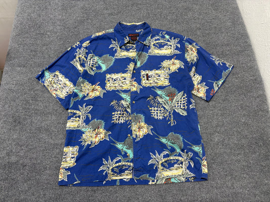 Sportif Hawaiian Button Up Shirt - Blue Size Large