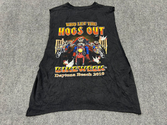 2010 WHO LET THE HOGS OUT Bike Week Cutoff Tee - Black Size XL