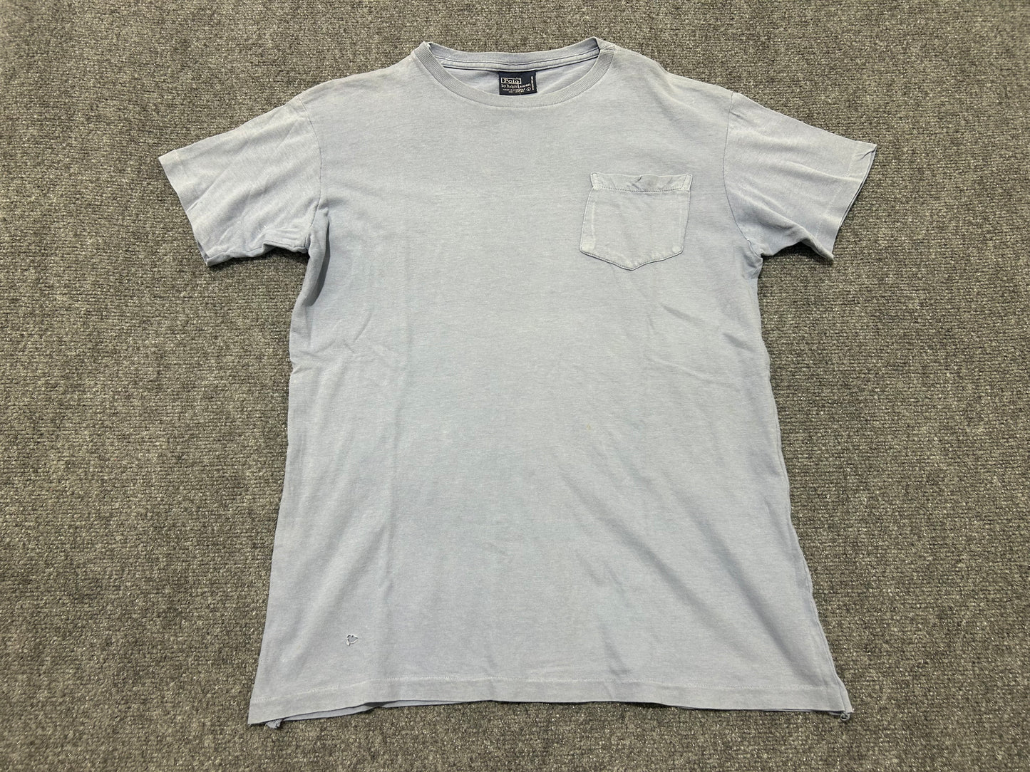 90s Polo Ralph Lauren Single Stitch Pocket Tee - Blue  Size Large