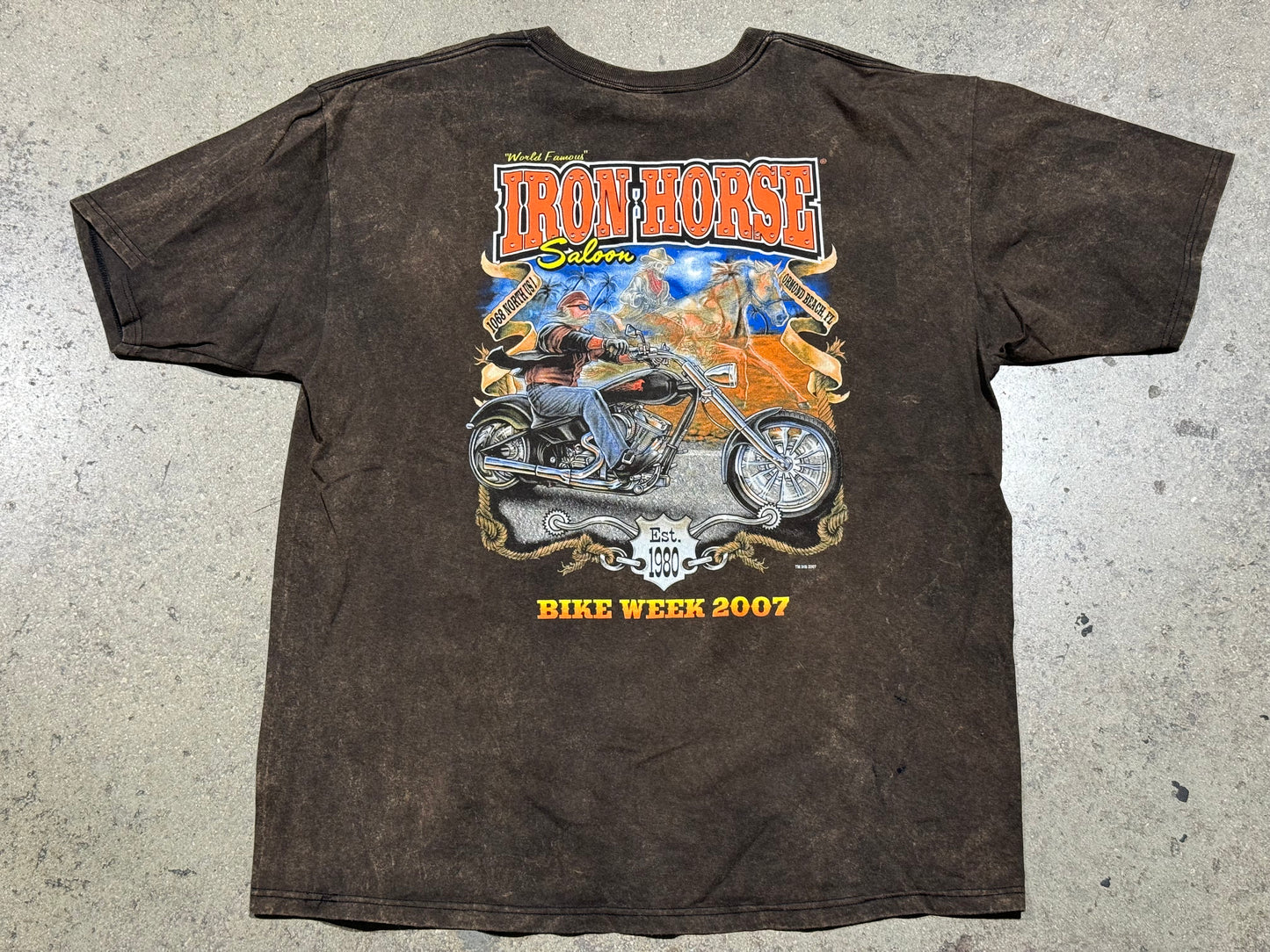 2007 Iron Horse Saloon Bike Week Tee - Acid Wash Brown Size XXL