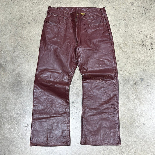 Wheels of Man Leather Pants - Burgundy Size 34x28.5