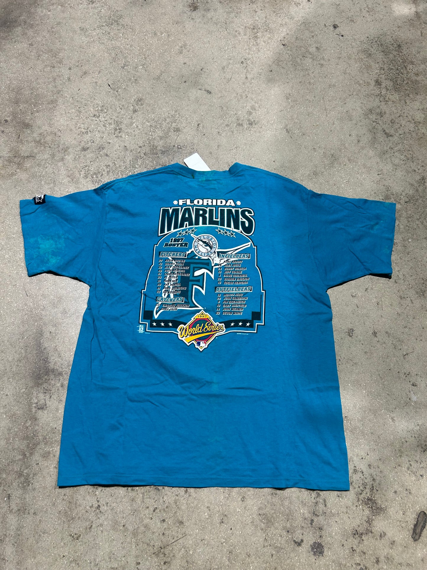 1997 Florida Marlins World Series Tee - Teal/Bleached Size XL