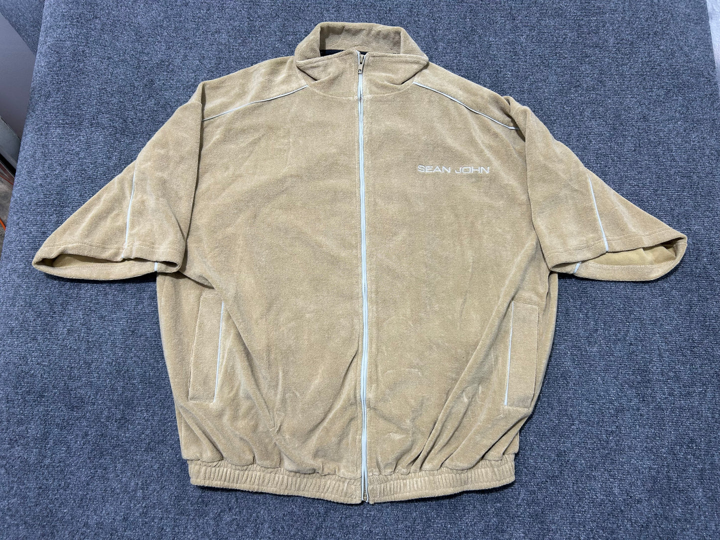 Sean John Velour Zip Up Shirt - Tan Size XXL