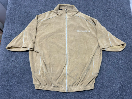 Sean John Velour Zip Up Shirt - Tan Size XXL