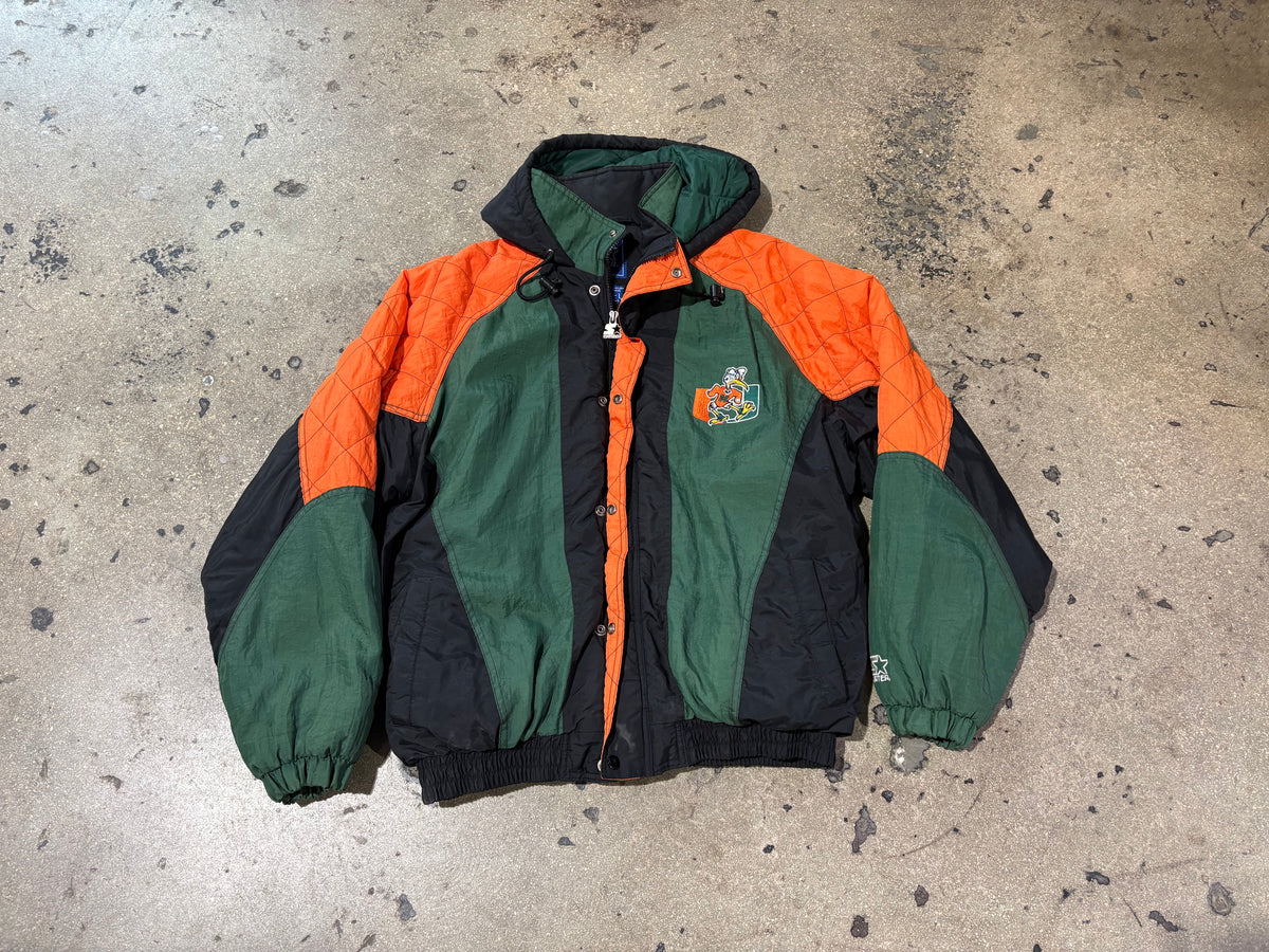 Starter Miami Hurricanes Jacket - Black/ Green / Orange Size Large
