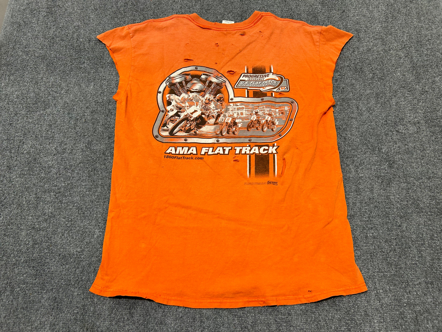 Distressed Cutoff AMA Flat Track Tee - Orange Size Large