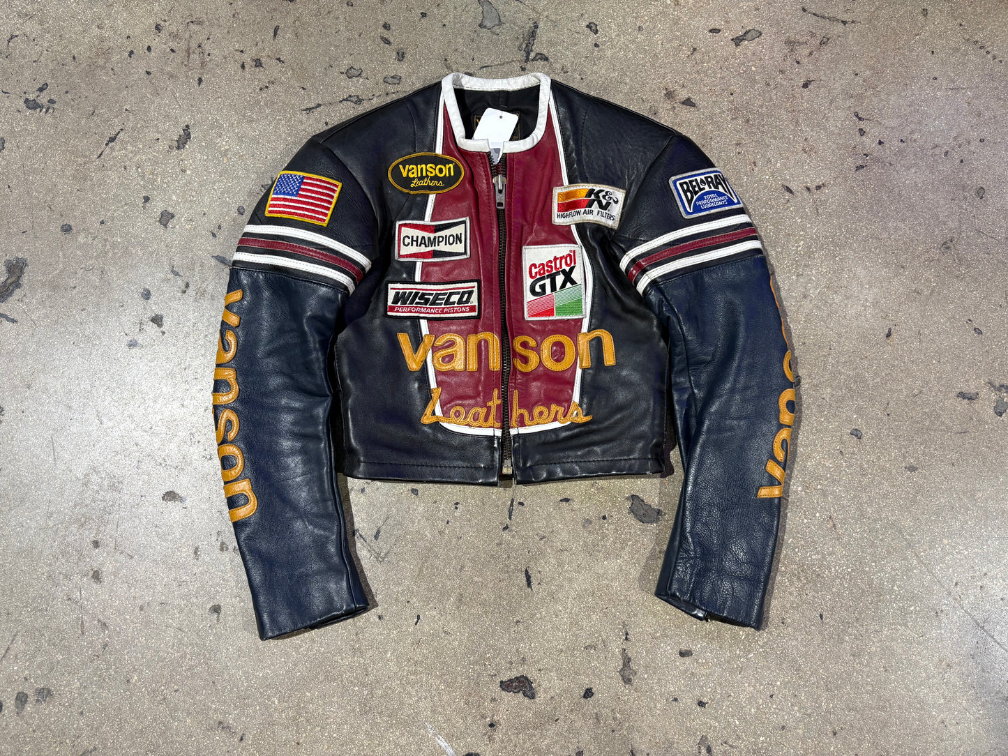 Vanson Star Leather Motorcycle Jacket - Red/Black Size 34