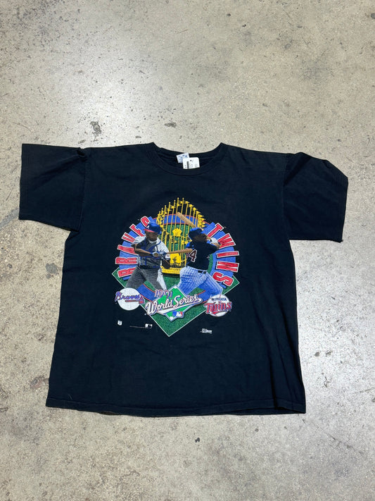 1991 MLB World Series Braves vs Twins Tee - Black Size XL