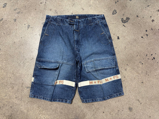 Marithe Francois Girbaud Strapped Jean Shorts - Blue/Beige Size 34