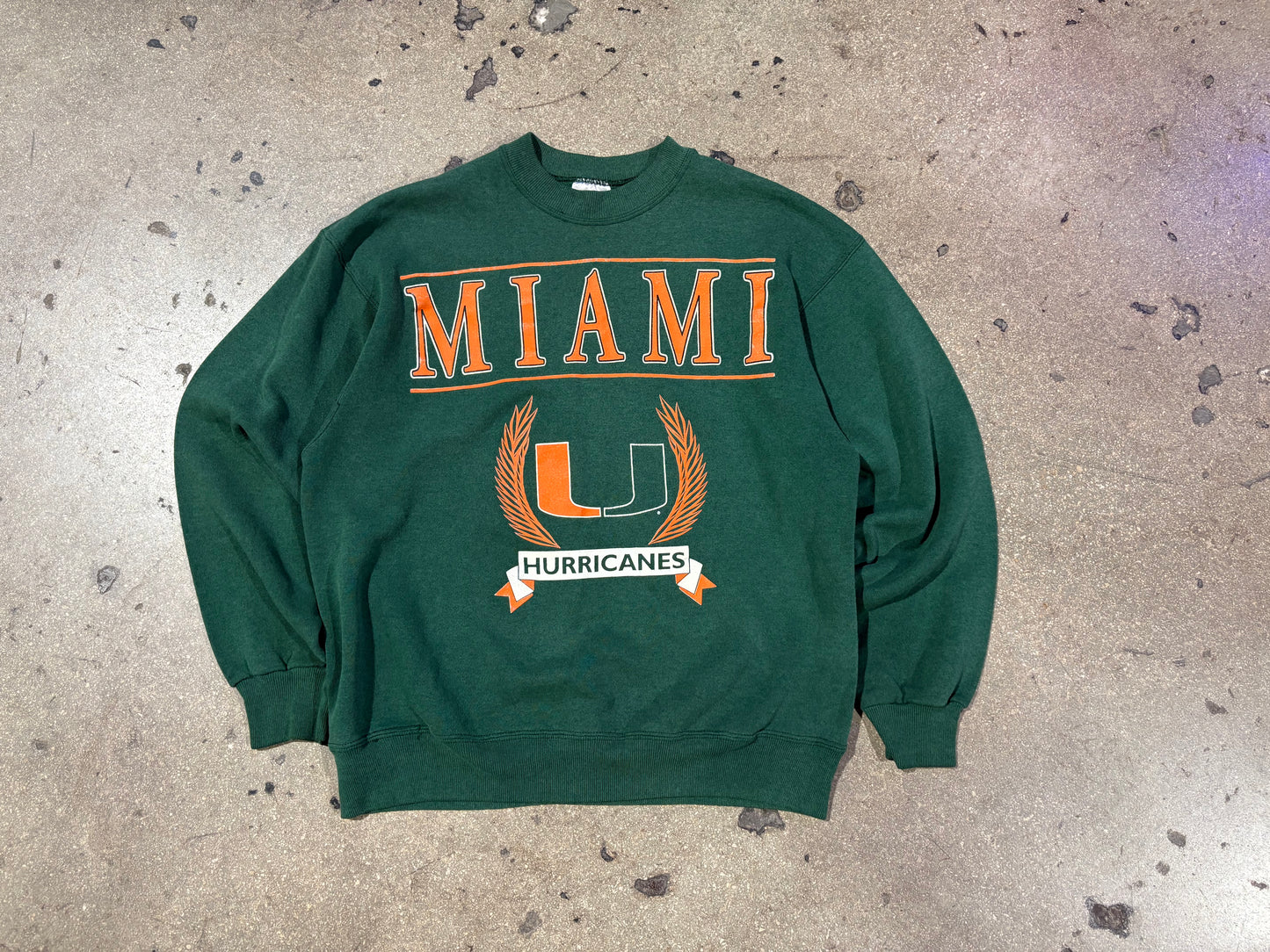 90s Miami Hurricanes Crest Logo Crewneck Sweater - Green Size Large
