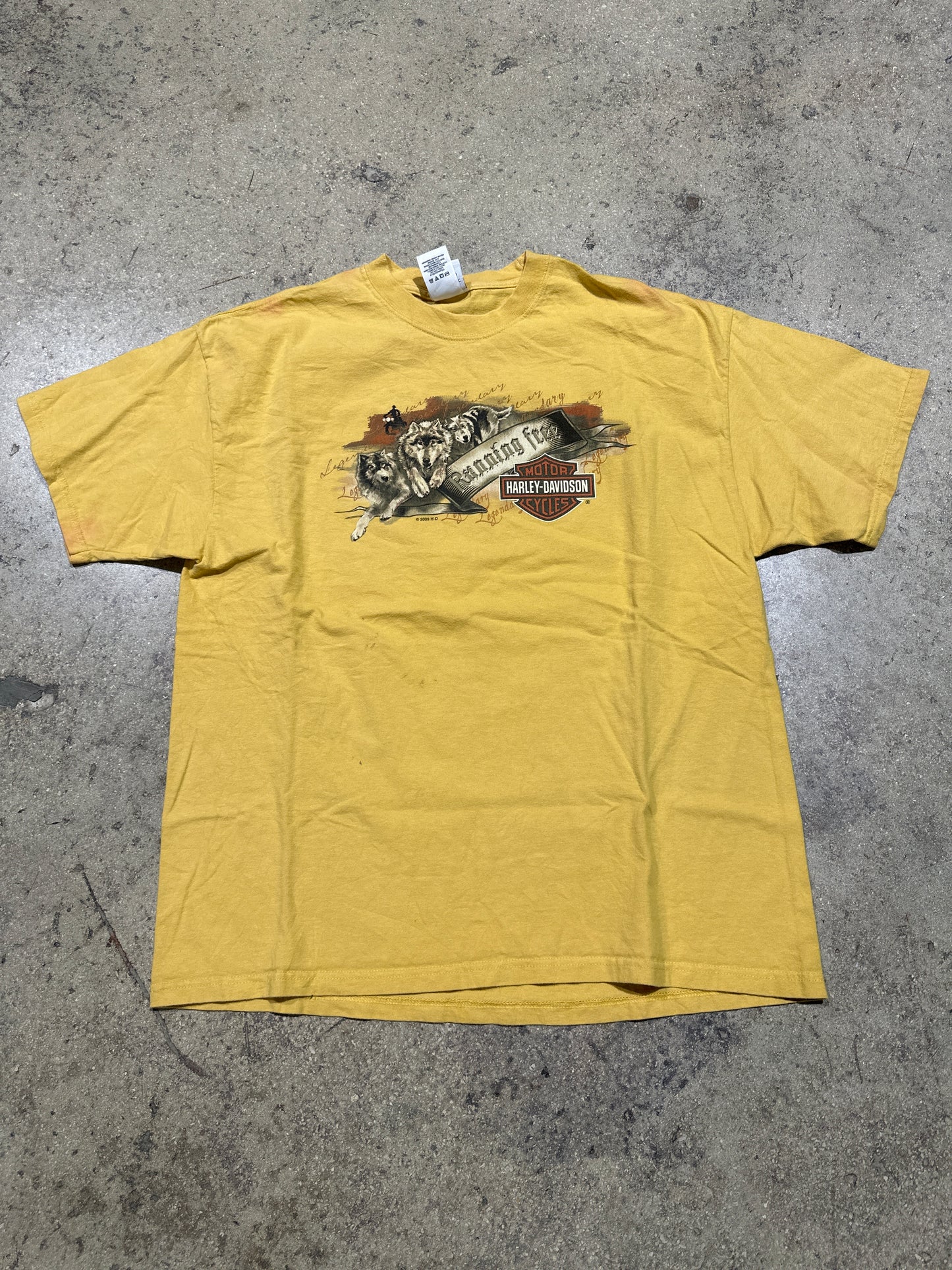 2009 Harley Davidson Wolves Tee - Yellow Size XL