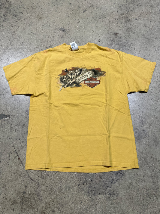 2009 Harley Davidson Wolves Tee - Yellow Size XL