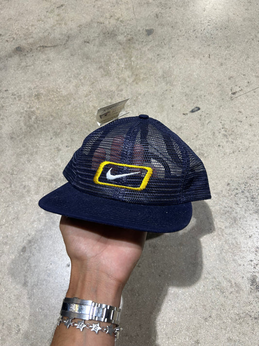 Nike Box Swoosh Logo Trucker Hat - Navy/Yellow
