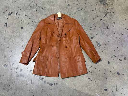 Bonwit Teller Leather Coat - Burnt Orange Size Medium