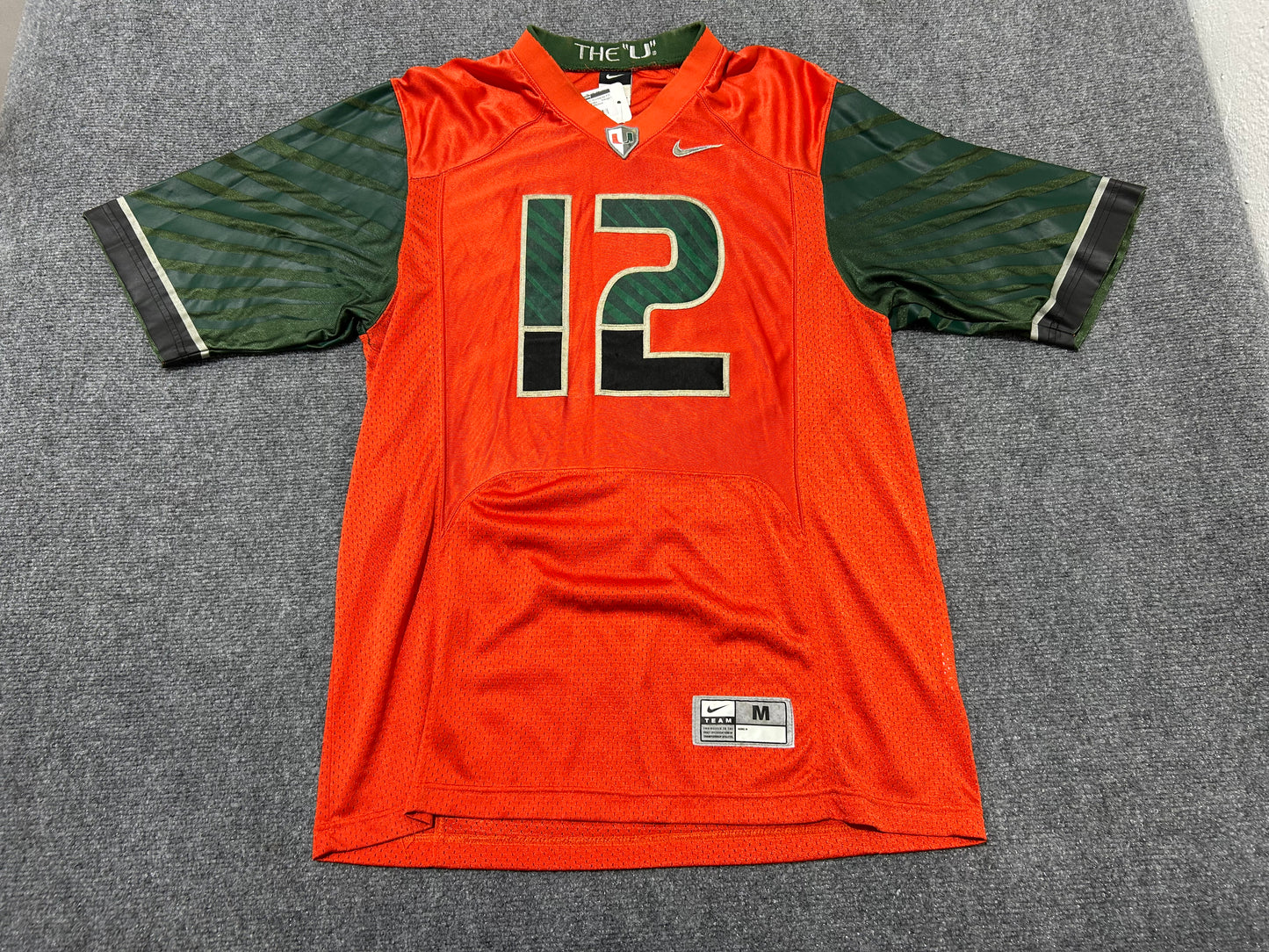Nike Miami Hurricanes #12 Football Jersey - Orange / Green Size Medium