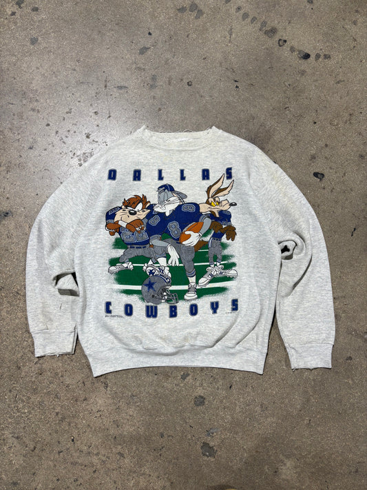 Distressed 1993 Dallas Cowboys Looney Tunes Crewneck - Ash Grey Size Large