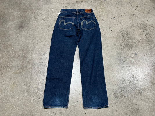 Evisu Back Pocket Hits Jean Shorts - Navy/White Size 33