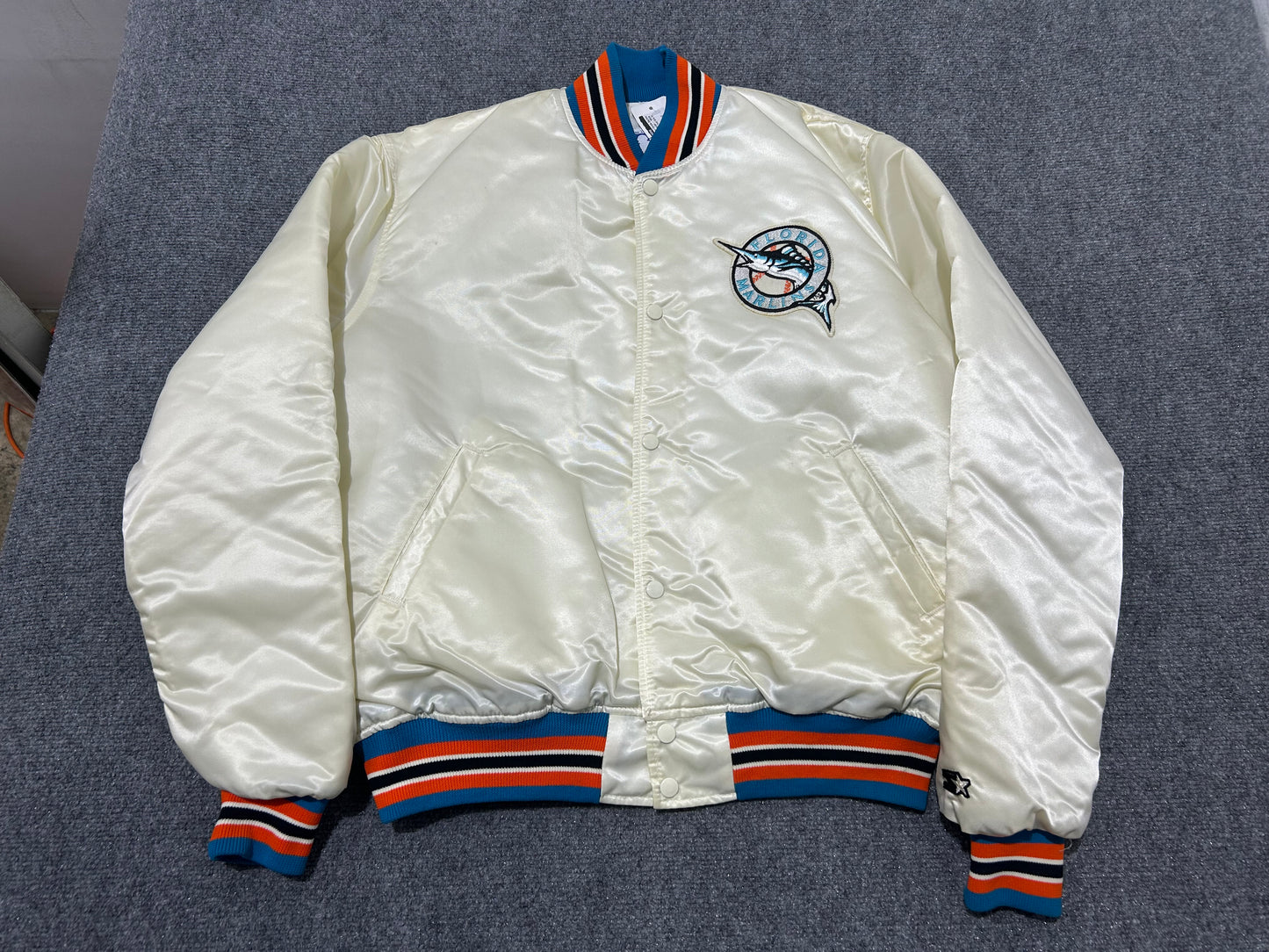 Starter Florida Marlins Satin Jacket - White /Orange/ Teal Size XL