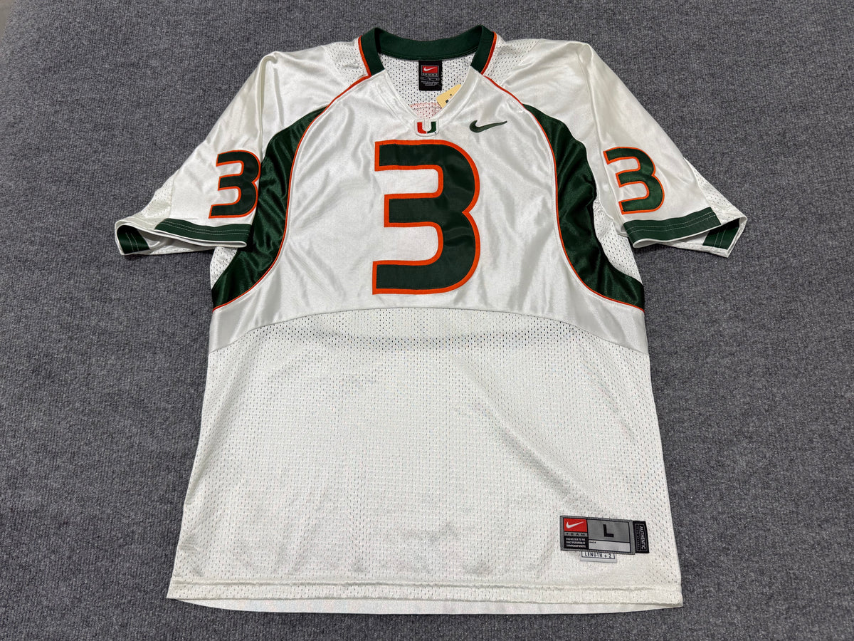 00s Nike UM Hurricanes Frank Gore #3 Authentic Jersey - White Size Large