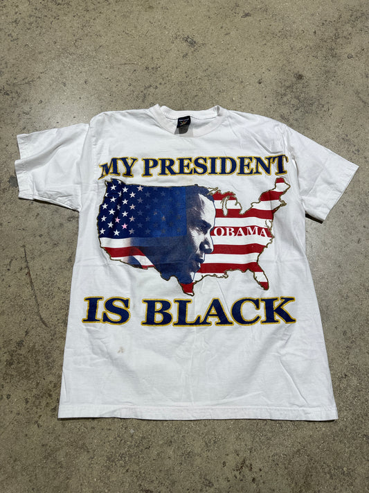 Obama My President is Black USA Flag Tee - White Size XXL