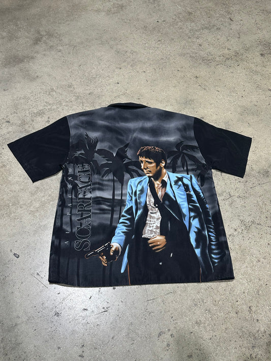 Scarface Sling Palm Tree Button Up Shirt - Black Size Large