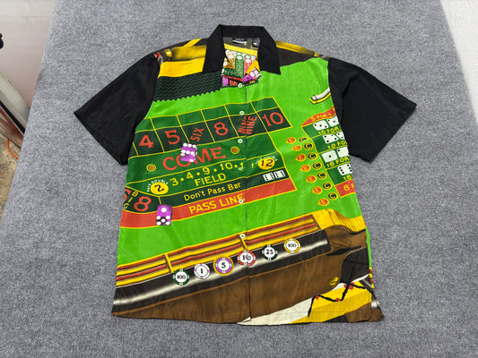 Casino Rayon Button Up Shirt - Green / Multicolor Size Large