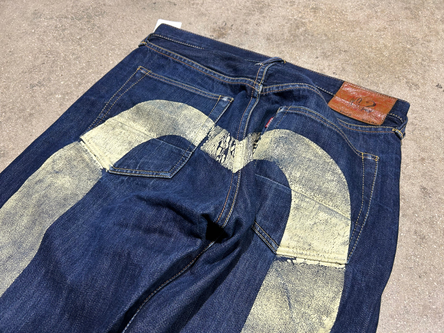 Evisu Big Print Selvedge Jeans - Navy/White Size 34