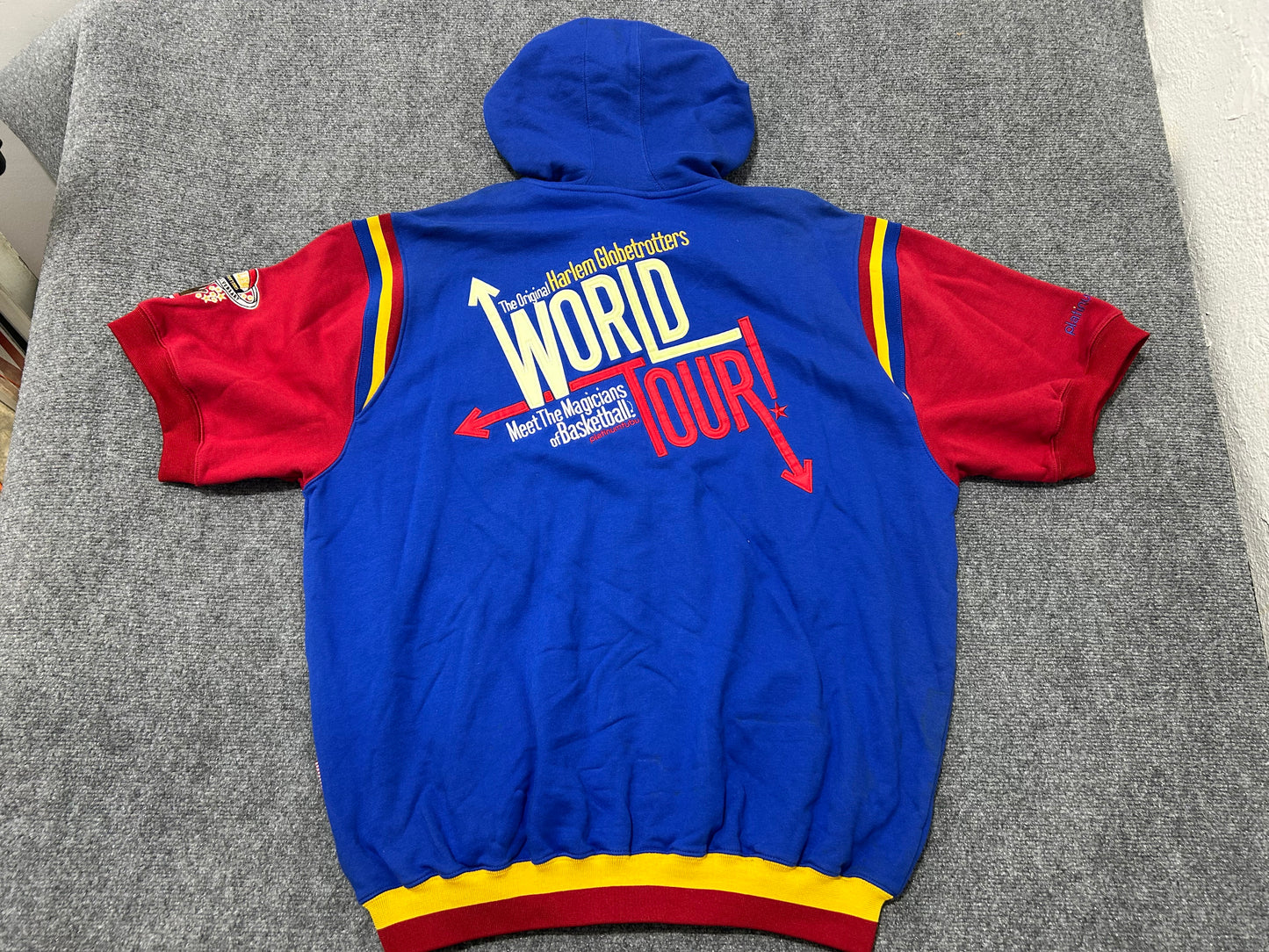 Fubu Harlem Globtrotters Zip Up Hooded Shirt - Blue/Red Size Large