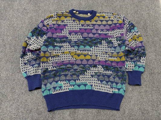 Pronto Uomo Patterned Knit Sweater - Blue / Purple /Teal Size Large