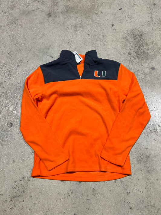 Miami Hurricanes Fleece Quater Zip Jacket - Orange/Grey Size Medium