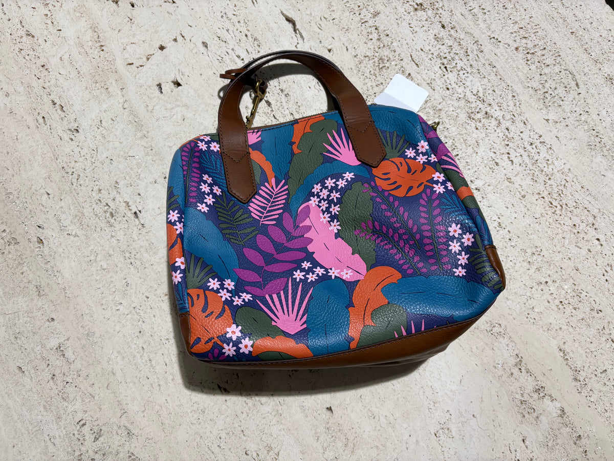Fossil Fiona Multicolor Tropical Print Satchel Bag - Blue