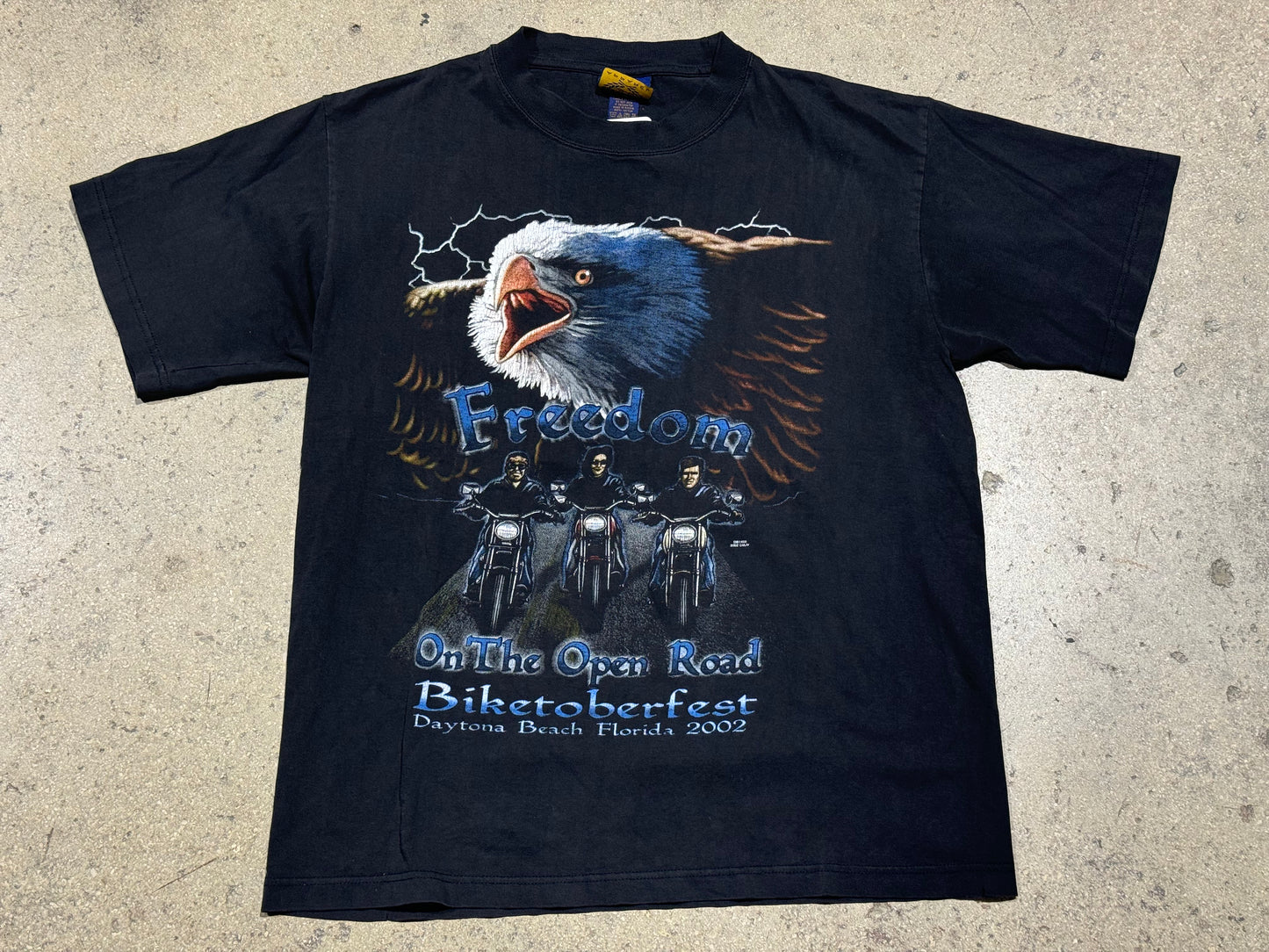 2002 Biketoberfest Freedom On The Open Road Tee - Black Size Large