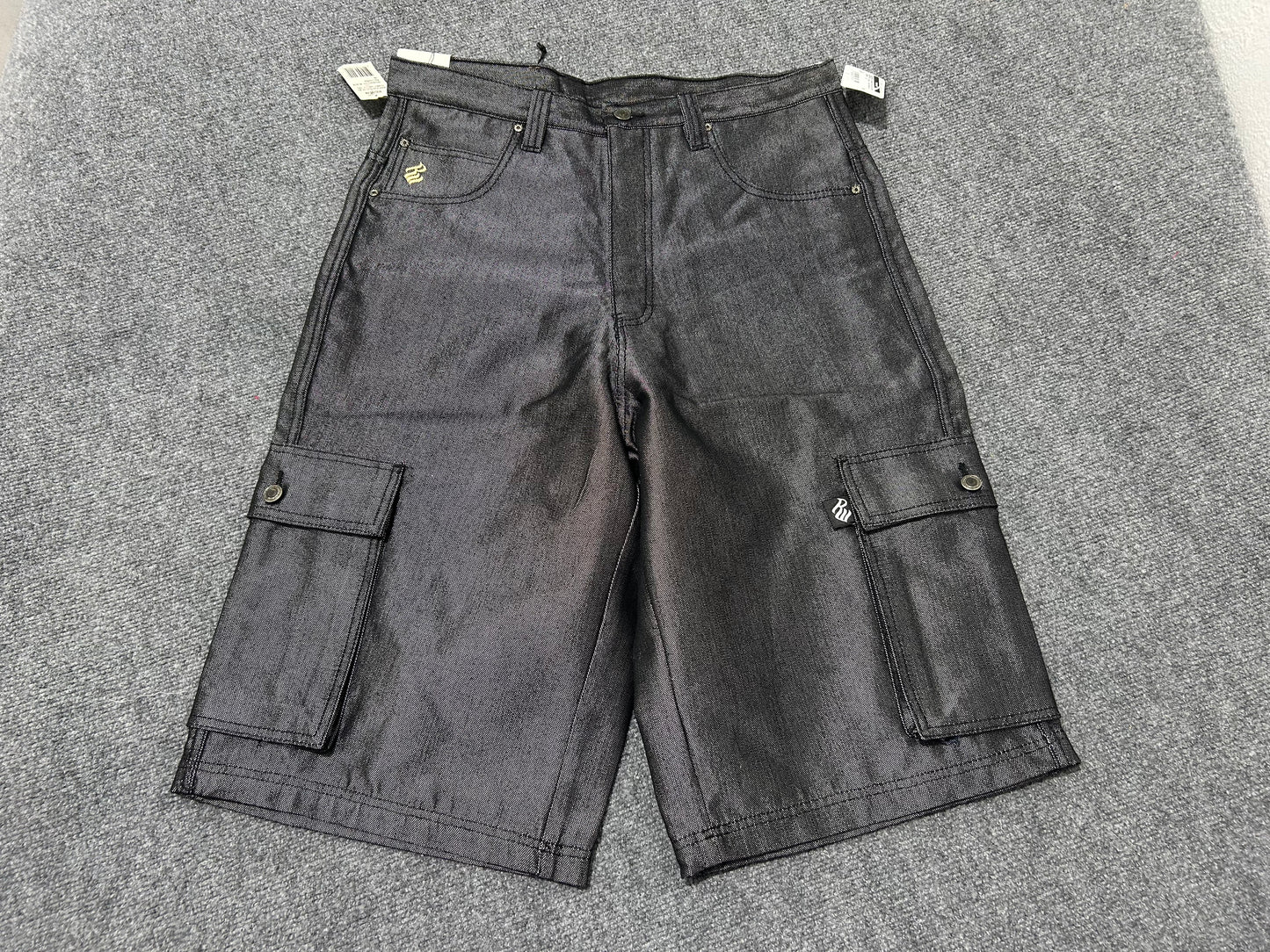Rocawear Raw Denim Jean Shorts - Shiny Black Size 38