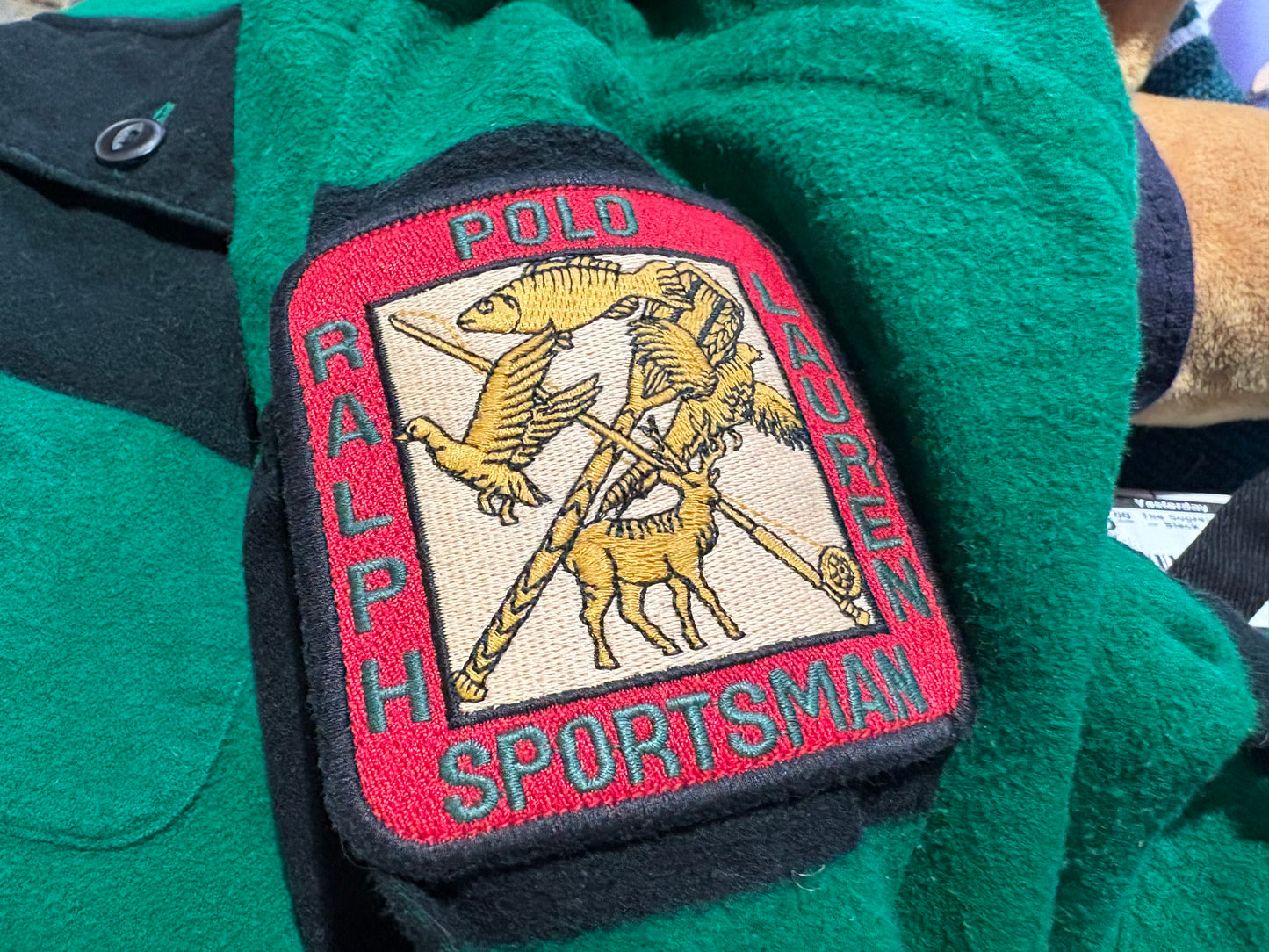 90s Polo Ralph Lauren Sportsman Patch LS Half Zip Shirt - Green Size Large
