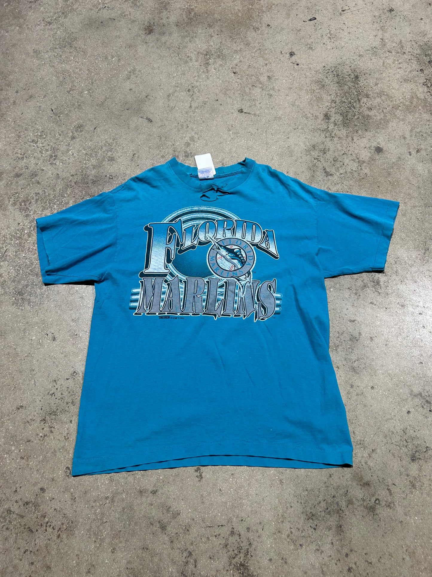 Distressed 1993 Florida Marlins Tee - Turquoise Size XL