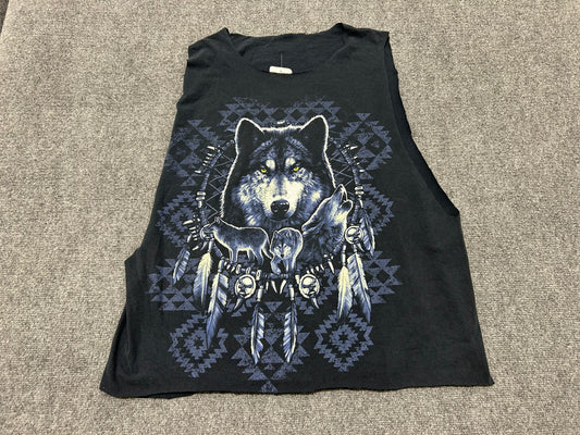 Wolf  Cutoff Tee - Navy Blue Size XL