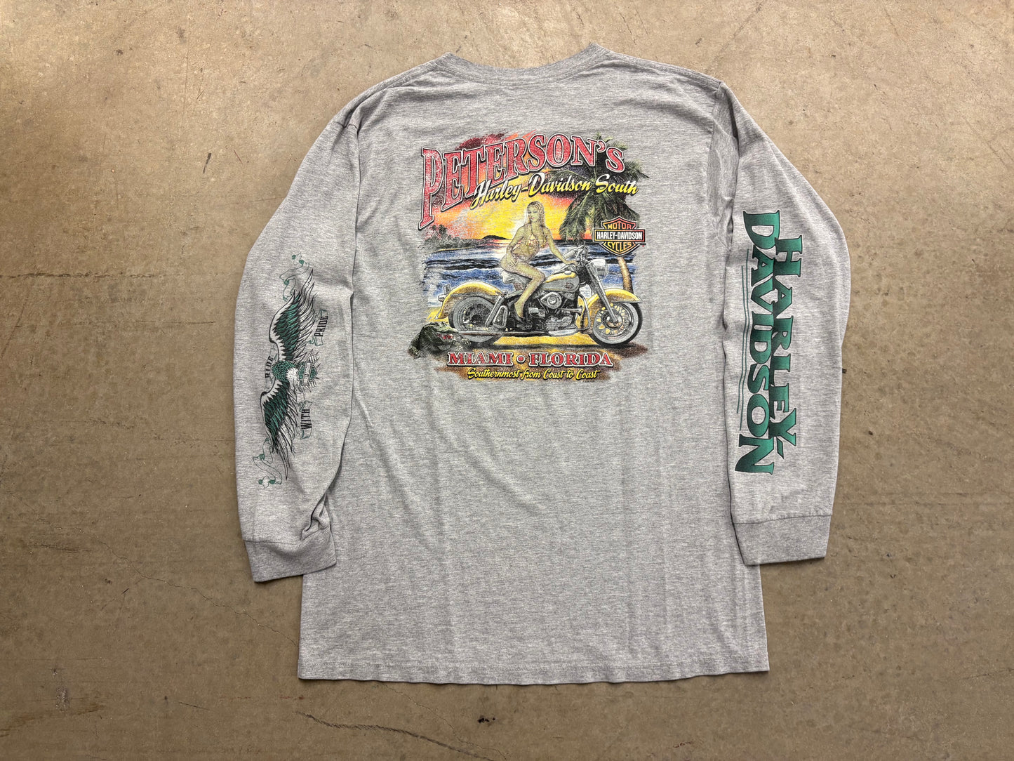 2009 Harley Davidson Miami Pocket Long Sleeve - Grey Size Large